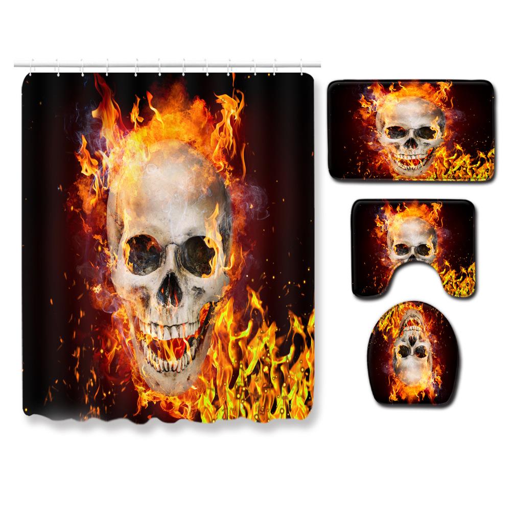 Thriller Skull Print Bathroom Non-Slip Floor Mat Shower Curtain Combination Carpet European And American Style