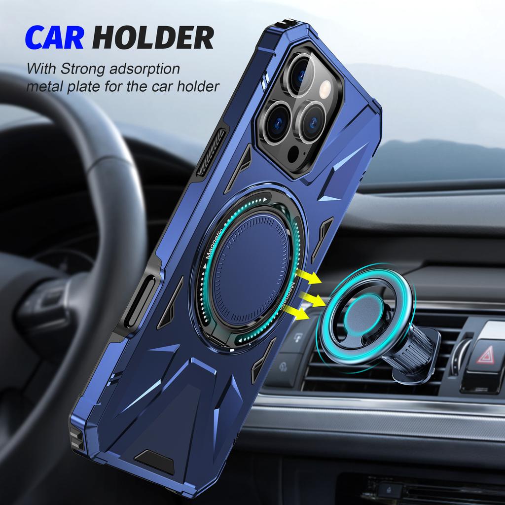 For iPhone 16 Pro Magnetic Case TPU+PC Ring Kickstand Anti-Drop Phone Cover