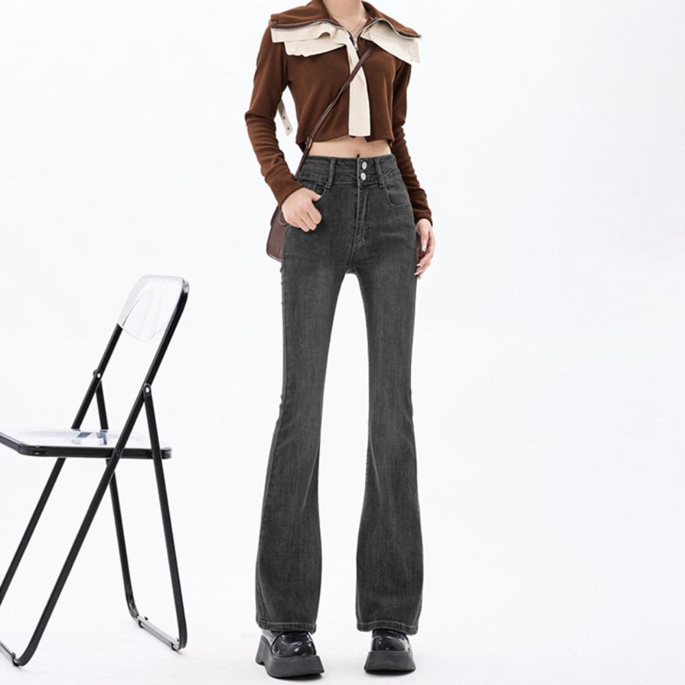 

American personalized high-waisted micro-flared jeans women s autumn and winter thin pear-shaped figure mopping horseshoe jeans XL