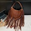 Bohemian Fringe Crossbody Bag Women Soft Suede Water Dumpling Shape Shoulder With Zip Interior Pockets