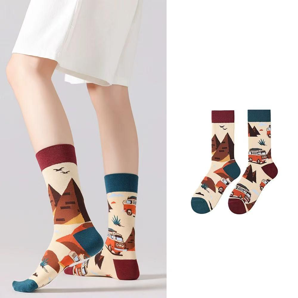 Original Asymmetrische Cartoon Hip Hop Baumwollsocken für Paare - Wadenhoch Mandarinenente Stil für Damen und Herren