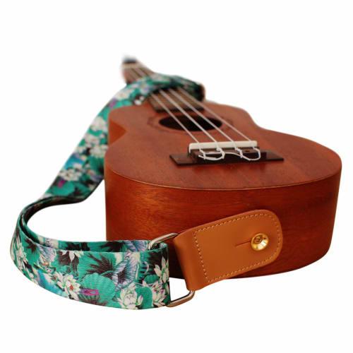 MUSIC FIRST Original Design "Lotus" Soft Nylon & Genuine Leather Ukulele Strap/Shoulder Strap with Branded Strap Locker