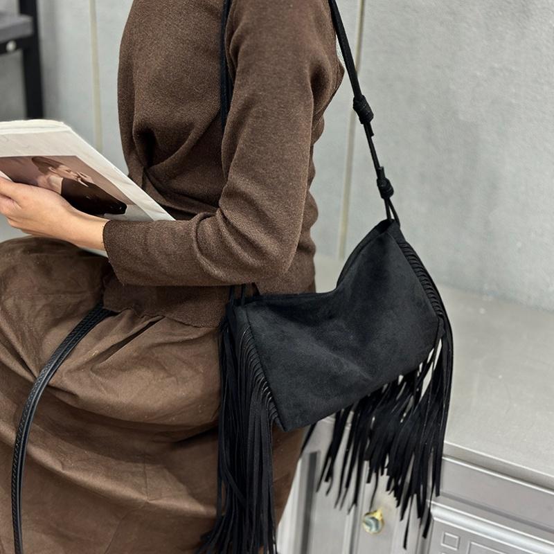

Tassel Design Women Suede Large Capacity Versatile Casual Crossbody Bag Stylish Solid Color Square Handbag Shoulder Commuter Bag чёрный