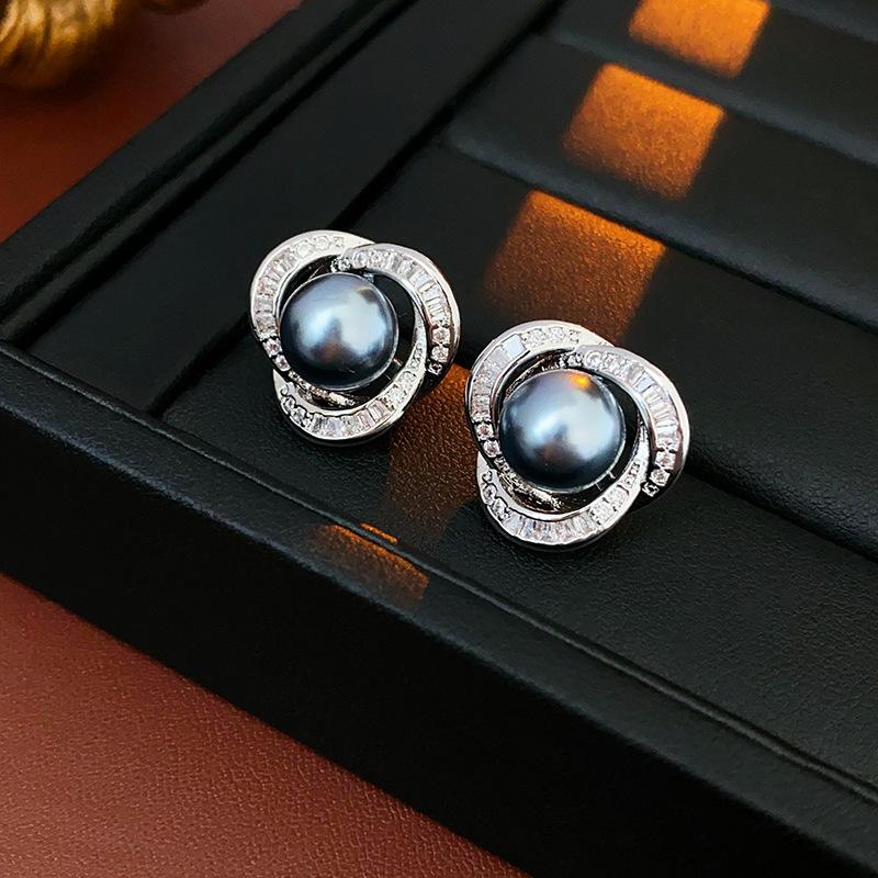 Metal Wrapped Faux Pearl Geometric Stud Earrings Women s New Elegant Glamorous Design Zircon Party Accessories медный