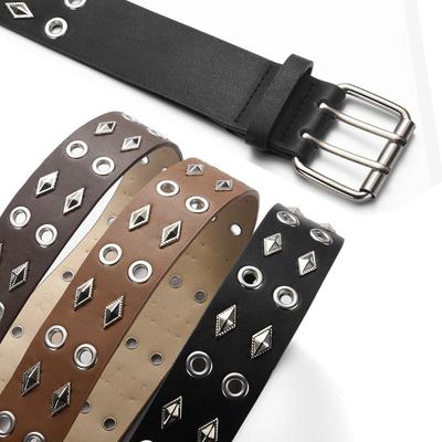 Retro Business Waist Belt Dual Pin Buckle Punk Waistband Rivet Belt  Paired with Skirts Jeans
