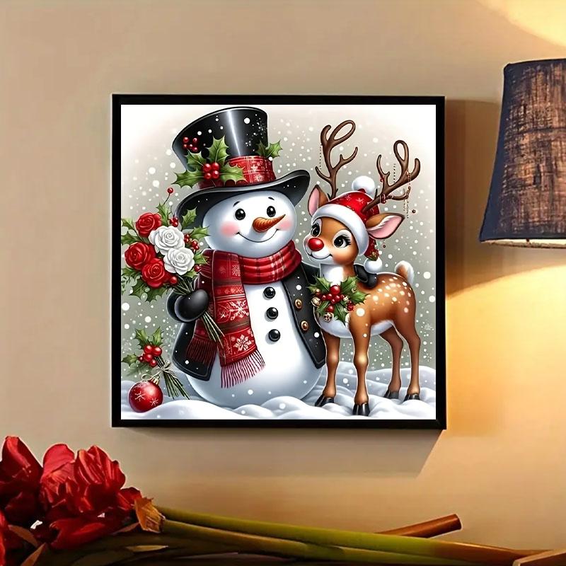 Christmas Snowdoll and Sika Deer Diamond Painting Set, DIY Adult Full Diamond Home Decoration Painting Set, Frameless Crafts