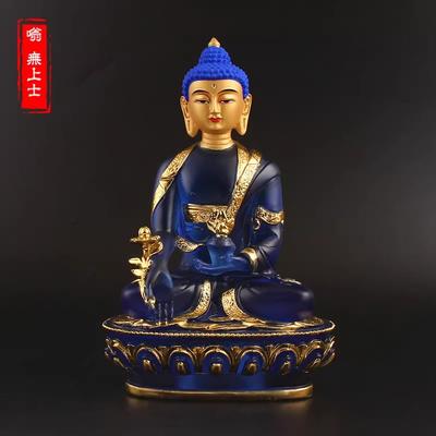 Mavi Renk Reçine İlaç/Eczacı Rulai Buda Heykeli, Tibet Güvenli Tut Tedarikçiler Ev Dekorasyonları Heykelcikler 20cm