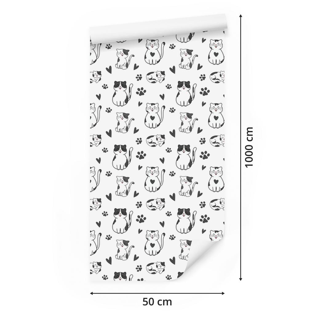 Wallpaper Cats white, light gray, gray and graphite 50x1000