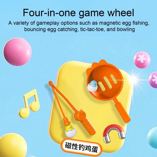 1 Set Chicken Launching Fishing Toy Rotating Turntable Cartoon Chick Bounce Catch Board Game Interactive Toddlers Educational