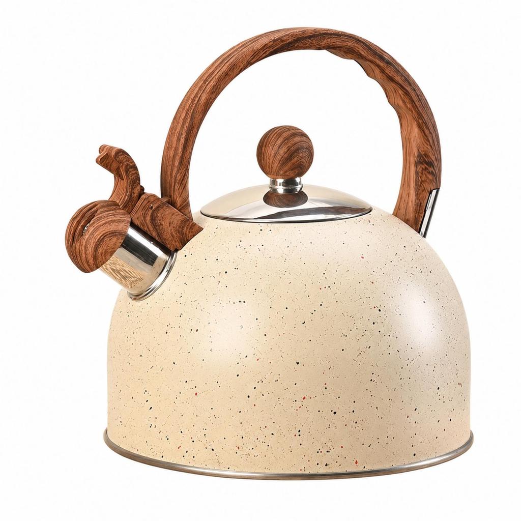Whistling Tea Kettle with Wood-Grain Handle Cool-Touch Stovetop Teapot Loud
