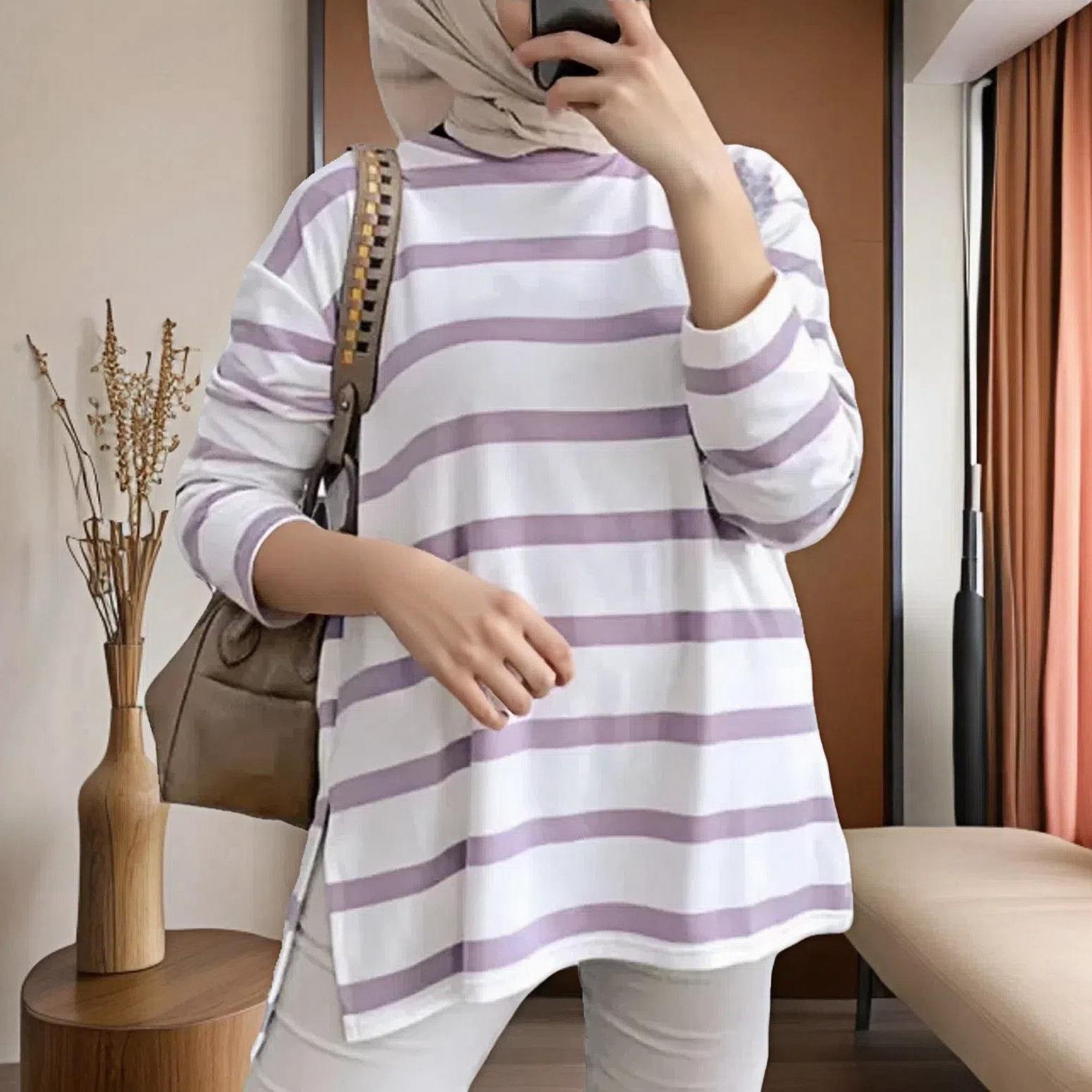 

GMXIA Повседневный мешковатый топ больших размеров с длинными рукавами в полоску XXXXL лавандовый