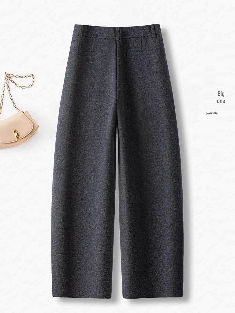 Woolen High-Waisted Wide-Leg Pants for Women - Autumn/Winter 2025, Casual Loose Fit, Thickened Drape.