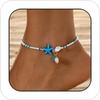 Tobilleras de cuentas para mujer Boho Estrella de mar Concha Perla Tobilleras de cuentas Apiladas Elásticas Tobillera de plata No se empaña Ajustable