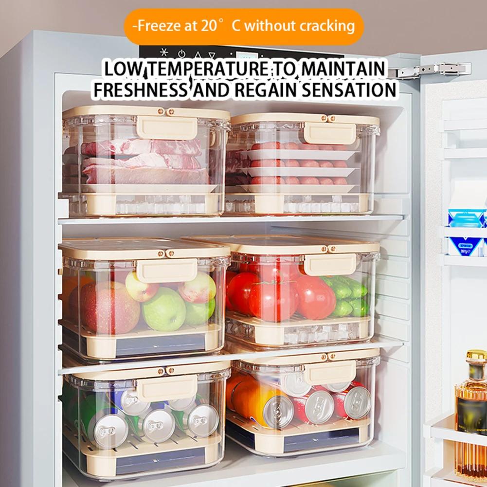 

Refrigerator Storage Box With Draining Plate Fridge Fresh Vegetable Fruit Box Drain Basket Storage Containers Kitchen Organizer зелёный