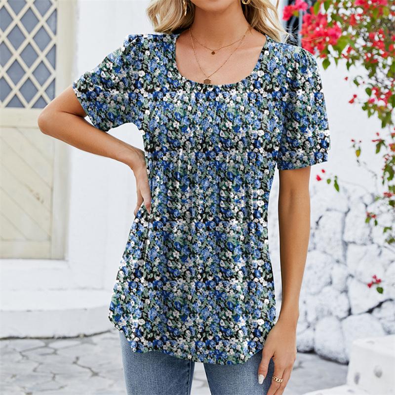 Spring Summer Pleated T Shirts Solid Color Women's Top Fashion O Neck Short Sleeve T-shirt
