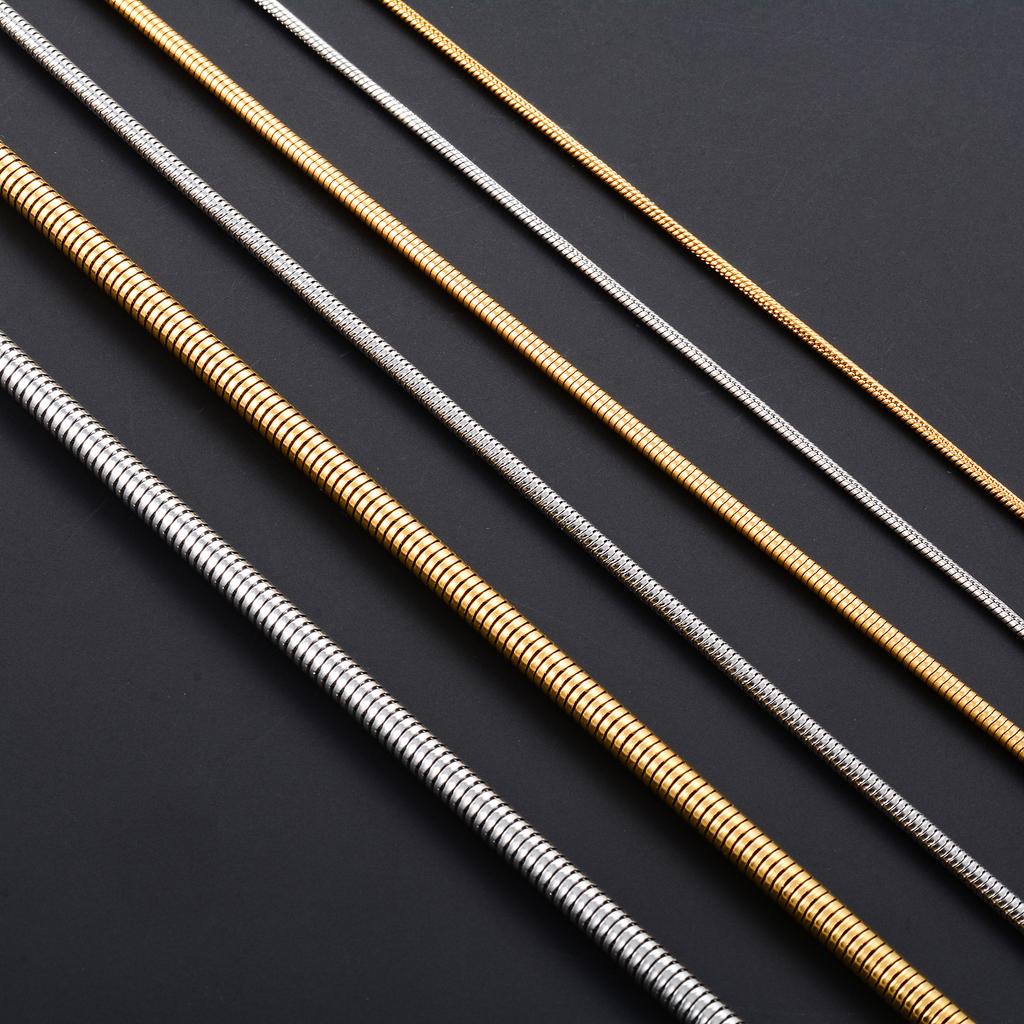 Classic Round Snake Bone Chain Stainless Steel Rolo Necklace for Women and Men Silver and Gold Color Plated Choker Metal Jewelry