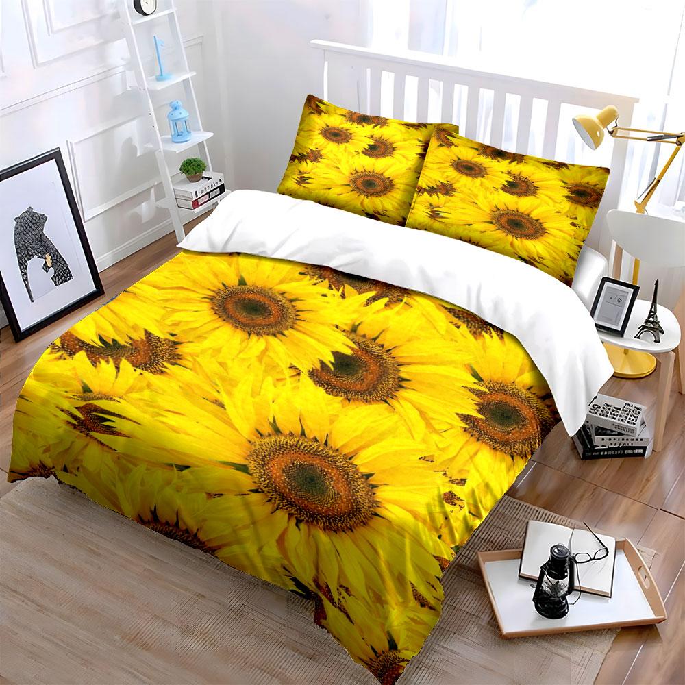 Bright yellow sunflower pattern. Bedding sets Duvet cover sets Duvet covers Pillowcases(1*Duvet Cover 2*Pillowcases without duvet insert)