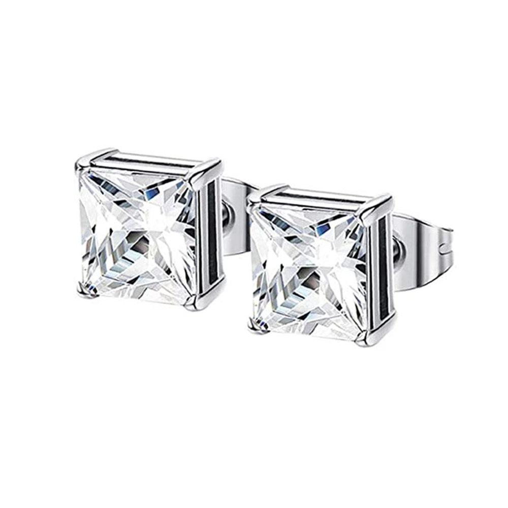1-2 Pairs Hypoallergenic 316L Stainless Steel Square Round CZ Stud Earrings Sensitive Ear Studs Jewelry Set for Men Women 3-8MM