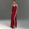 2026 V Neck High Split Long Summer Elegant Slip Dress Women Sexy Backless Bandage Evening Party Dresses Solid Color A-line Slim Fit Hot Girl Clothing