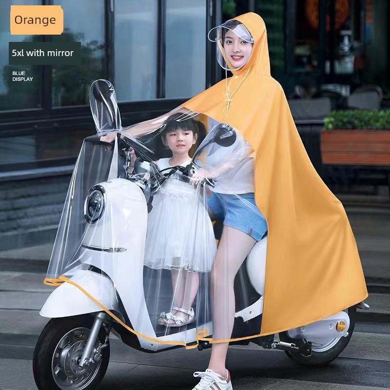 Raincoat Electric Car Double Mother and Child Women Parent-Child Long Body Rainstorm Prevention Battery Motorcycle Special Transparent Poncho