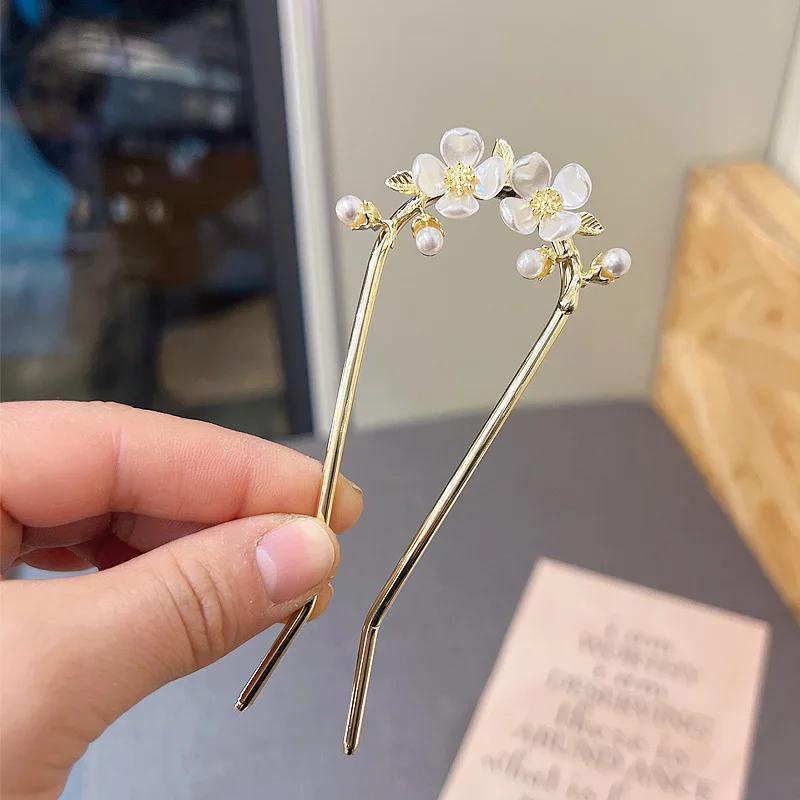 New Retro Temperament Pearl U-shaped Hairpin Pill Head Plate Hair Ware Hairpin Hairpin Headwear