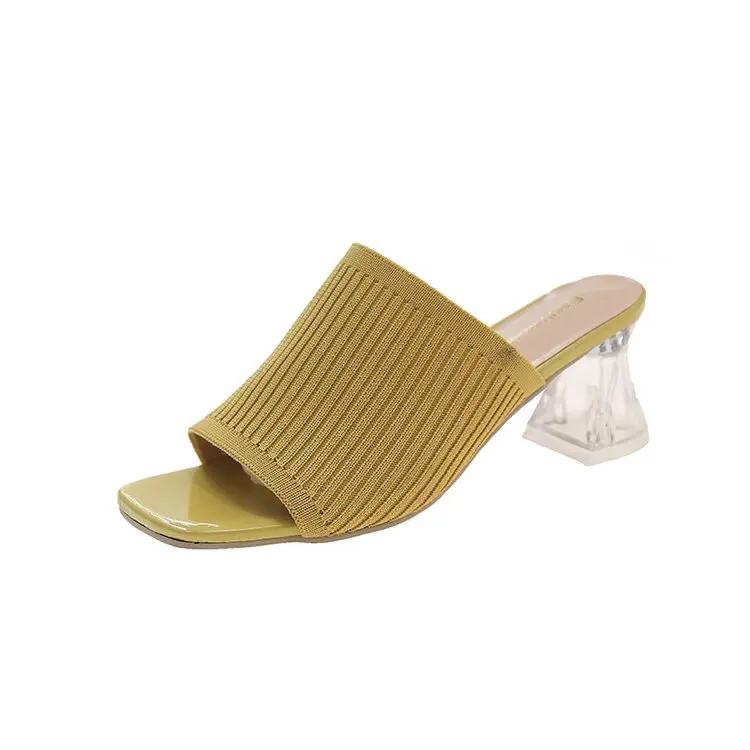 Women Slippers Summer New Closed Toe Comfort Slippers Woman Fashion Fly Weave Outdoor Sandals Female Medium Heel Slippers