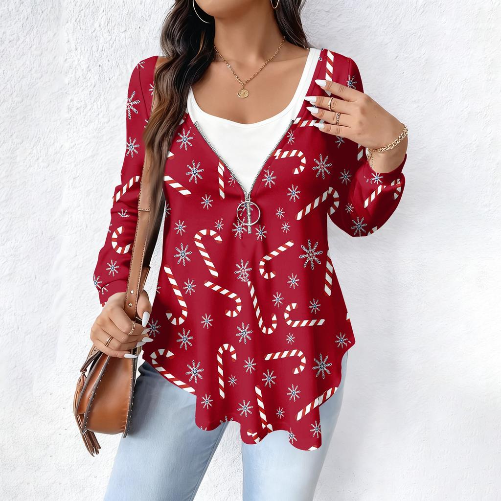 Women's Fashionable Casual Long Sleeved Loose Oversized Printed Top