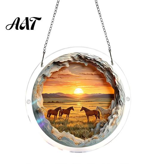 Transparent Acrylic Decor 7.48 Inch Circular DIY Puzzle Suncatcher, Stained Glass Style Window Hanging Ornament, Adult Gift Waterproof Pendant