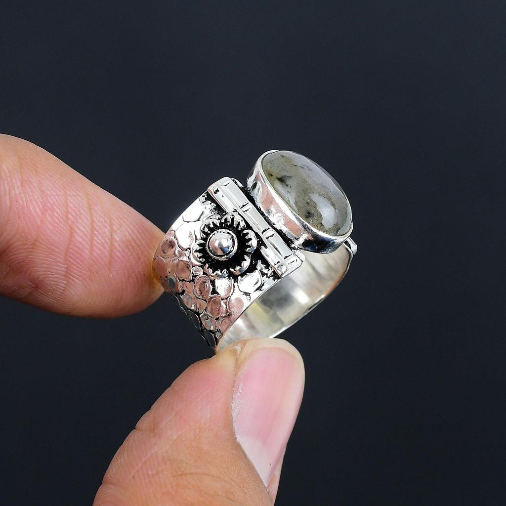 Silberring mit natürlichem Labradorit-Edelstein | 925er Sterlingsilber | Antiker Silberschmuck | Handgefertigte Vintage-Silberringe für Frauen und Mädchen