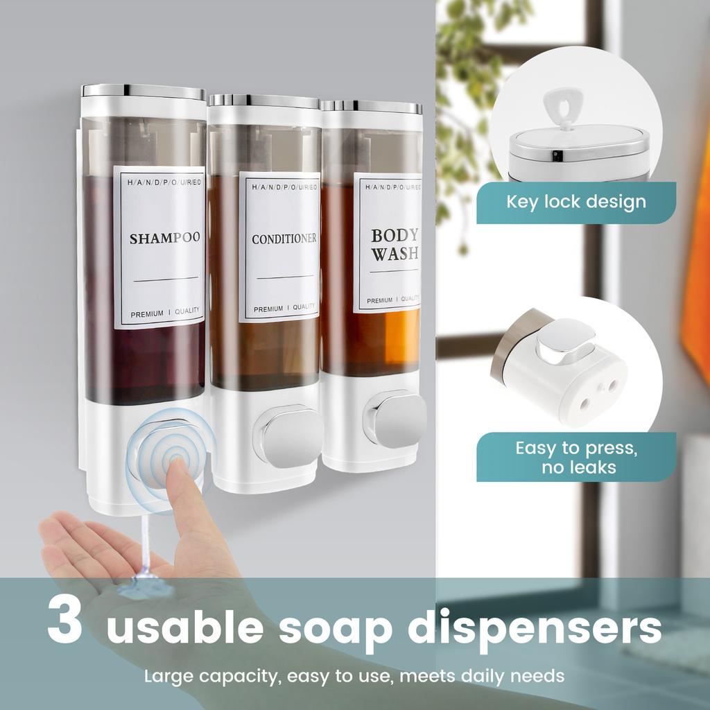 Refillable Bottles No Drill Shampoo and Conditioner Dispenser Transparent Liquid Soap Dispenser for Bathroom Hotel Accessories