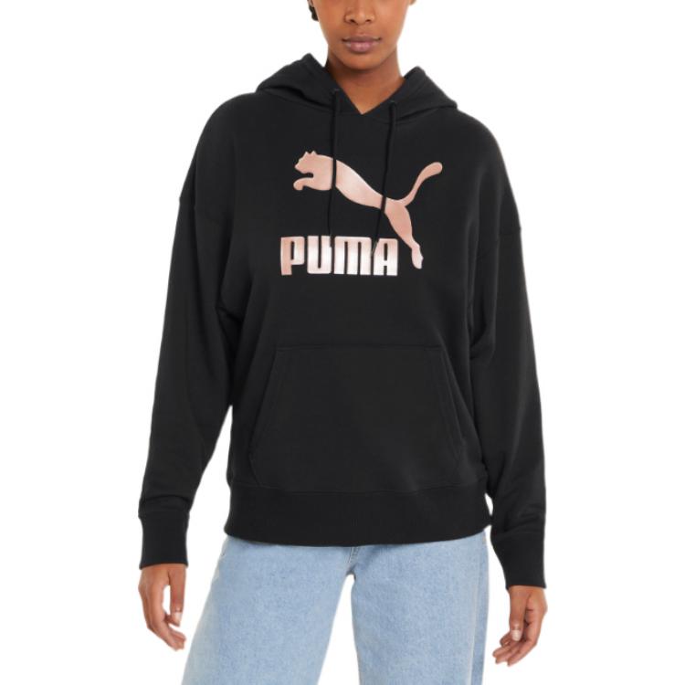 Puma Großes Logo Sport Casual Sweatshirt Damen Oberteile Schwarz Rosa 535337-01