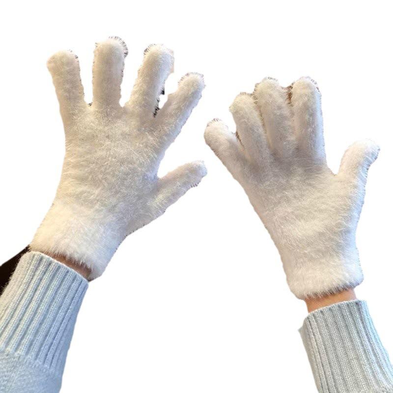 Plush Finger slipping Gloves for Warm Winter Women's Imitation Rabbit Fur Plus Velvet Thickened Cold Proof Travel Students' Riding Cute Trend