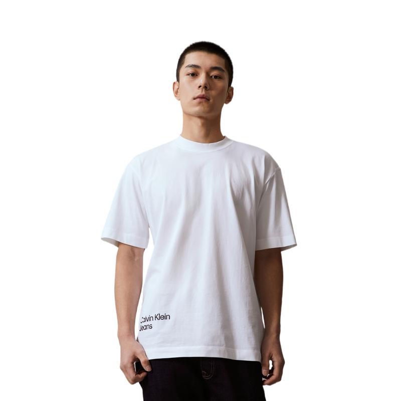 Calvin Klein Colorful Graffiti Letter Print Crew Neck Short Sleeve T-Shirt Men Tops Moonlight-White ZM02801
