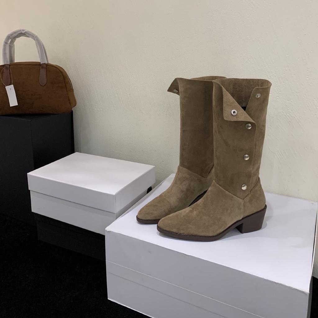 Short Boots Women's Thick Heel French Niche Folded Western Short Boots Women's 2025 Autumn and Winter Pointed Thick Heel Thin Fashion Boots