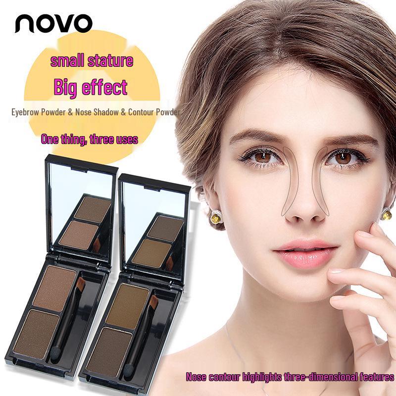 NOVO Dual-Color Eyebrow Powder: Waterproof, Sweatproof, Non-Smudging, Long-Lasting, Natural Look - Perfect for Beginners and Students.