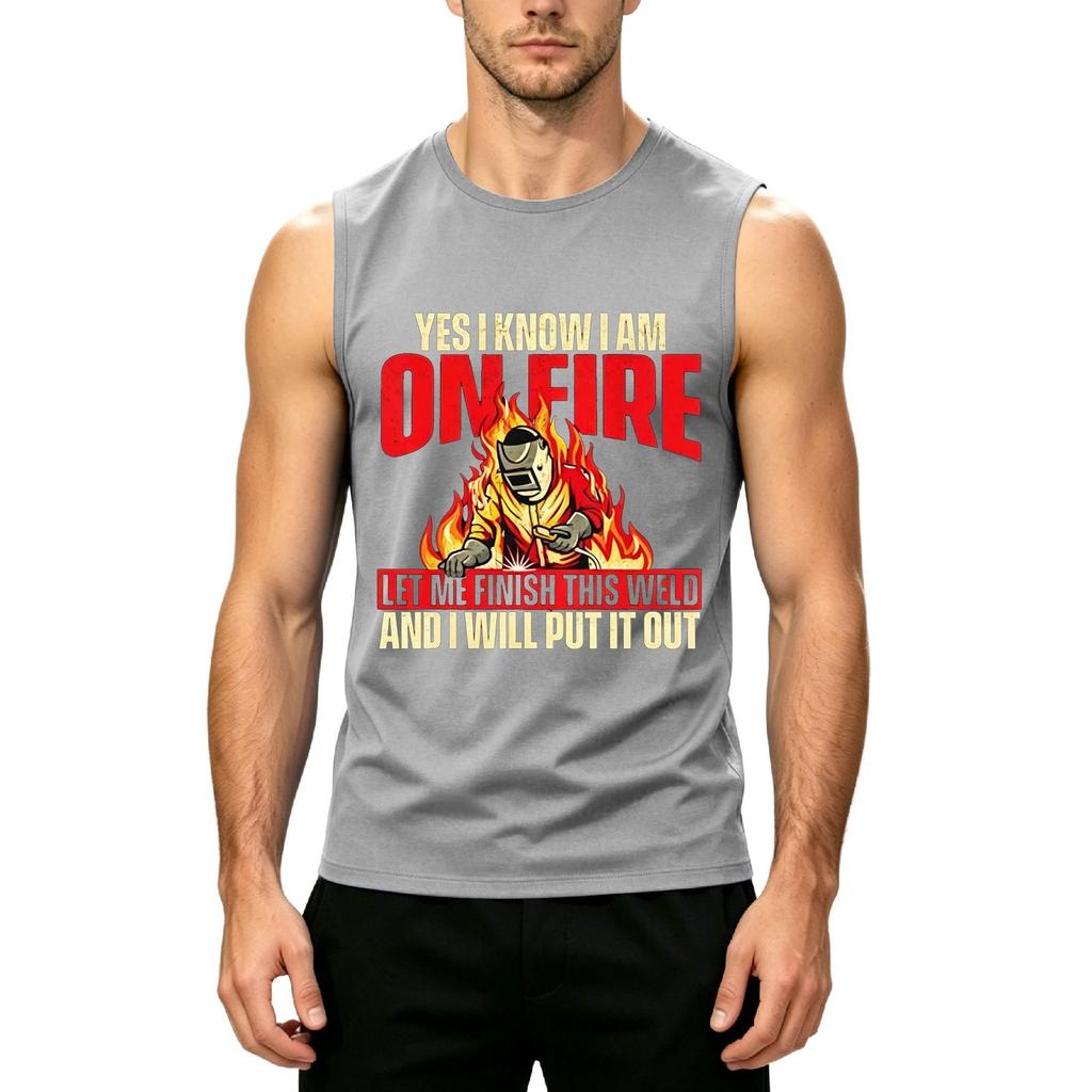 Men's Sleeveless Casual Tank Top Labor Day Print Crew Neck Lightweight Summer Workout Shirt