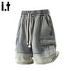 Shorts di Jeans Cargo Denaro Gradiente Multi-tasche da Uomo CHOCOOLATEit