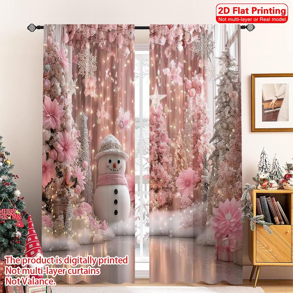 

2pcs 2D flat printing Christmas Drapes Starry Night Snowflakes (5) Machine Washable Fabric Without Electricity Spring Party & 100*130 Rod Pocket 1pcs