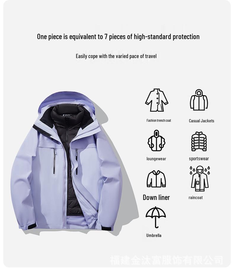Women's Water-Repellent 3-in-1 Detachable Down Hooded Jacket - Autumn/Winter Mountaineering Top.