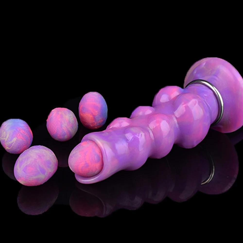 Silicone Anal Plug Luminous Ovipositor Lay Eggs Anal Dildo with Granular Surface Vagina Balls Adult Sex Toy for Woman Men