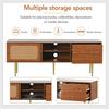 Living Room TV Stand Spacious Countertop Cabinet with 2 Drawers Two Rattan Bedroom Media Console Sliding Doors Metal Legs Furniture