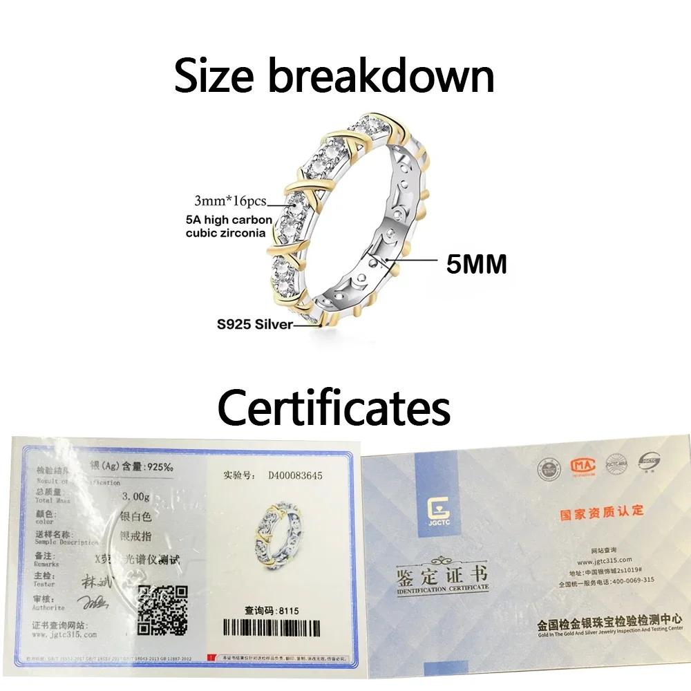 Luxury  Sterling  Crossover Knots Ring 5A High Carbon Cubic Zirconia Ring for Woman Wedding Eternity Crystal Jewelry