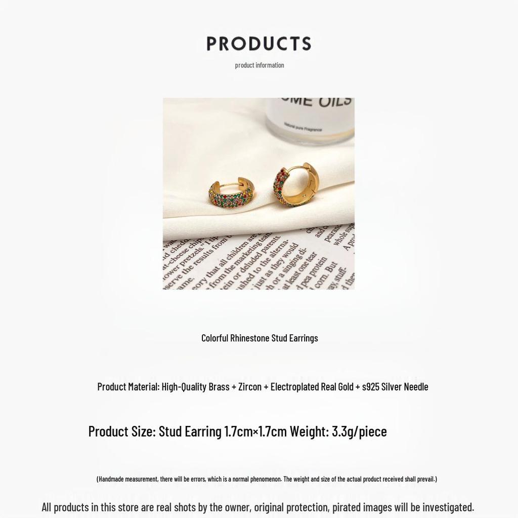 Elegant European & American Full Diamond Micro-Inlaid Colorful Hoop Earrings for Women - Versatile, Luxury, and Exquisite Design