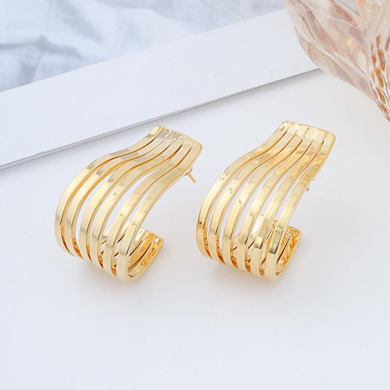 

S925 Серебряные иглы, многослойные металлические геометрические серьги для женщин, крутой стиль, персонализированные модные темпераментные простые французские серьги золотой