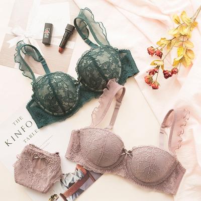 Sexy French Bra Lace Underwear Set Push Up BC Cup Plus Chest Pad Comfortable Embroidery Europe Intimates Bra & Brief Sets