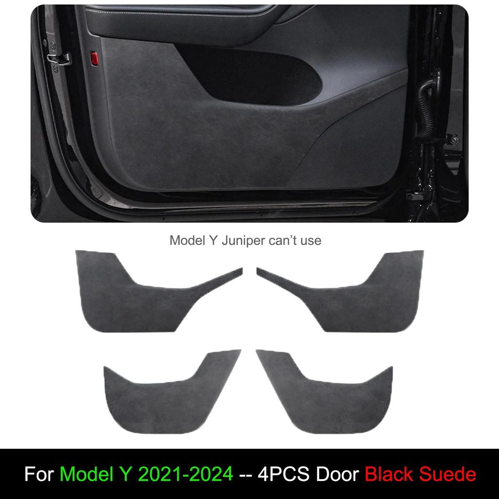 For Tesla Model 3/Y -2025 Door Anti-Kick Suede Mats Front Rear Door Panel Stickers Fur Leather Anti-friction Mat Full Fit