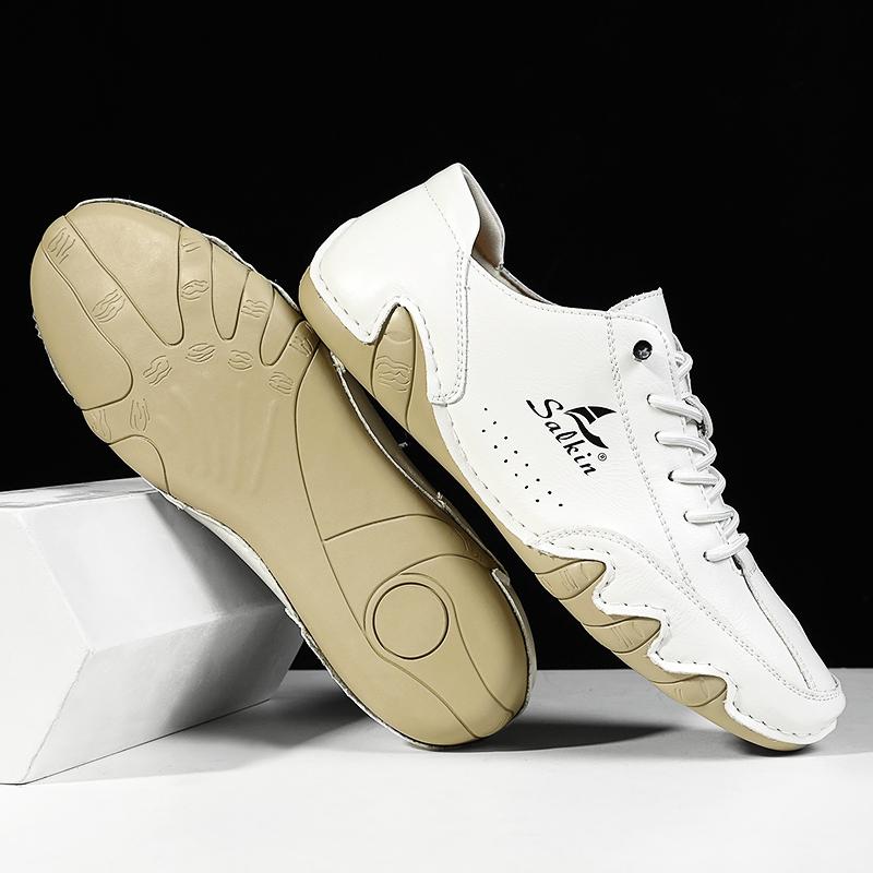 New 2026 Handmade Leather Casual Men Shoes Design Outdoor Sneakers Slip On Loafers Breathable Low Top Flats Driving Plus Size