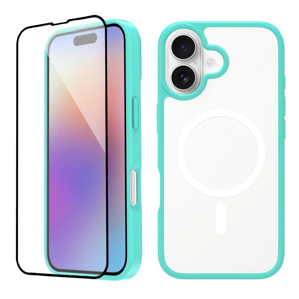 For iPhone 17 Case Compati with MagSafe PC+TPU Clear Phone Cover with Tempered Glass Screen Protector