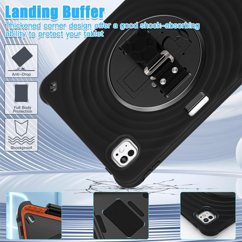 For iPad Pro 11 (2024) Case Hand Strap Kickstand TPU+PC+Silicone Tablet Cover