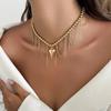 Salircon Fashion Love Heart Pendant Tassel Chain Necklace Women  Simple Gold Color Clavicle Chain Sweet Trendy Party Jewelry